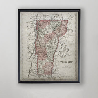 Vermont Map, Vintage Map of Vermont, Vermont Home Decor, 1850s