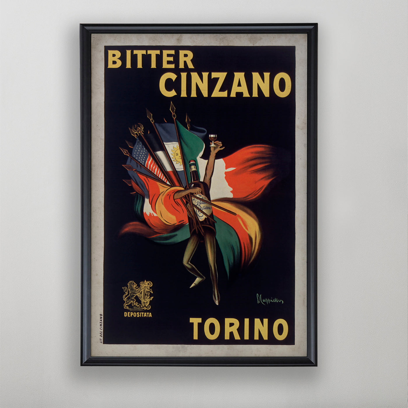 Bitter Cinzano, Vintage Italian Liquor Advertisement Poster, Torino, 20th Century Bar Art