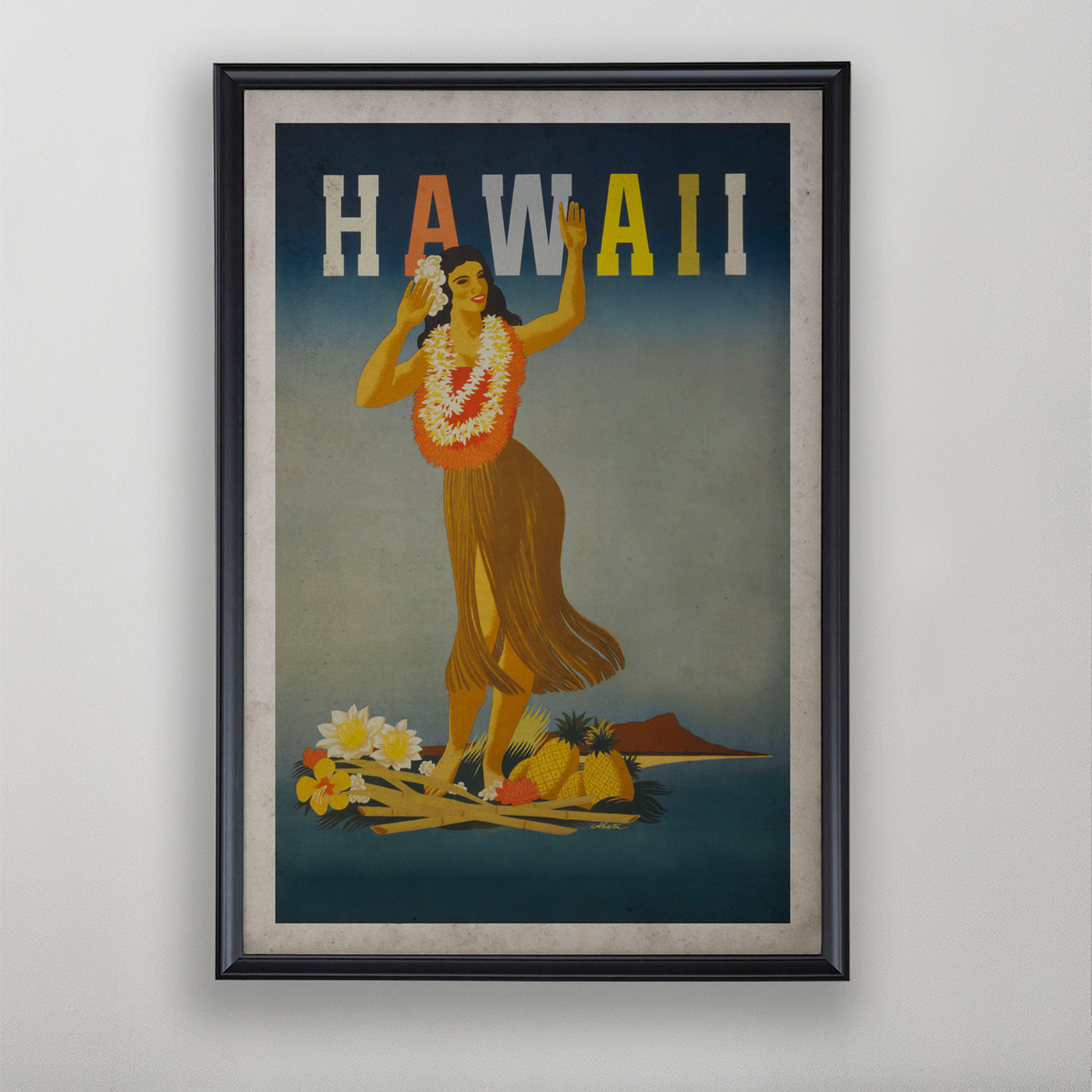 Hawaiian Travel Poster, Hawaii Tourism Art, Vintage Island Wall Decor, 20th C.