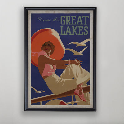 Great Lakes Travel Poster, American Tourism Art, Nature Wall Decor, 20th C.