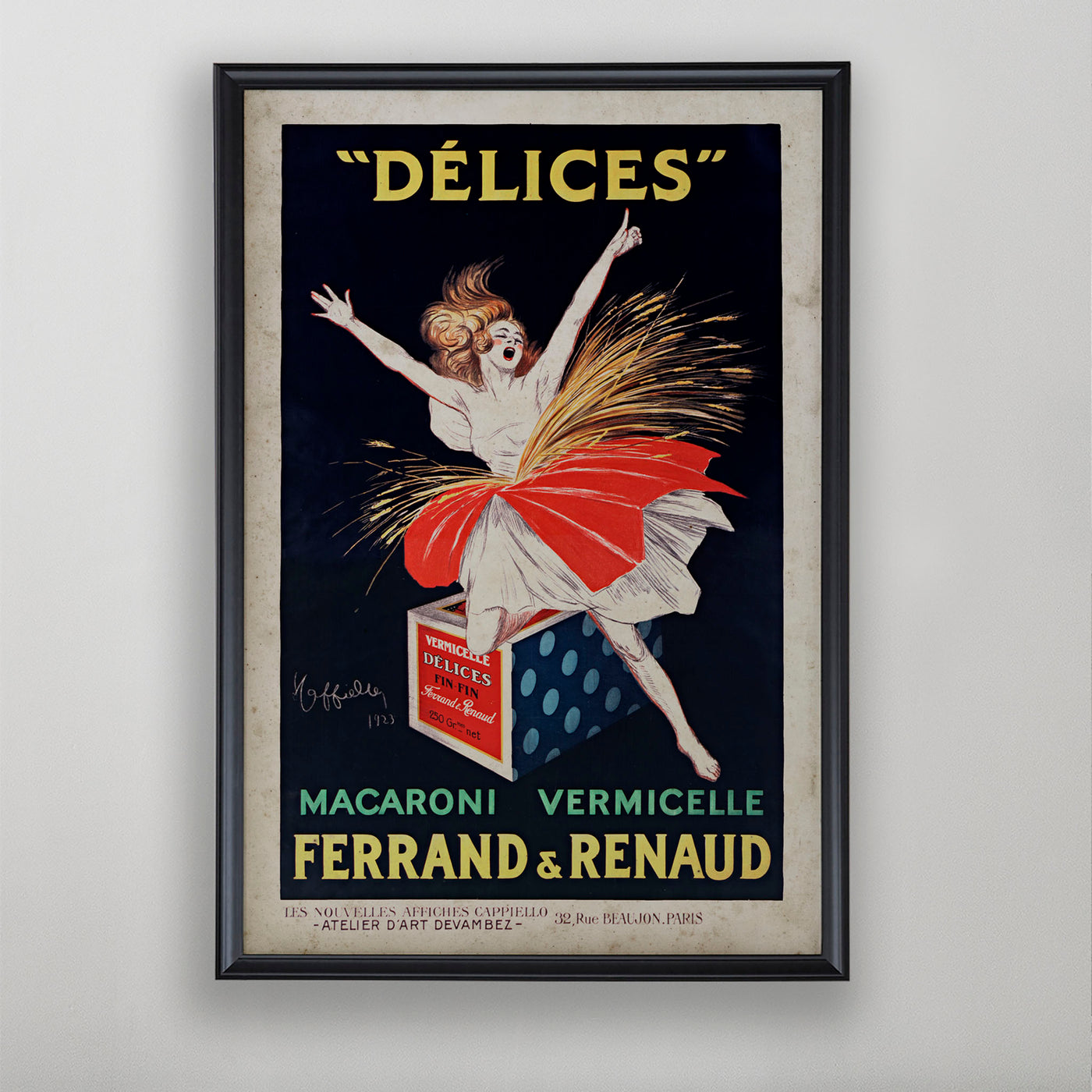 French Food Advertisement, Délices Maceroni Poster, Culinary Wall Art, 20th C.