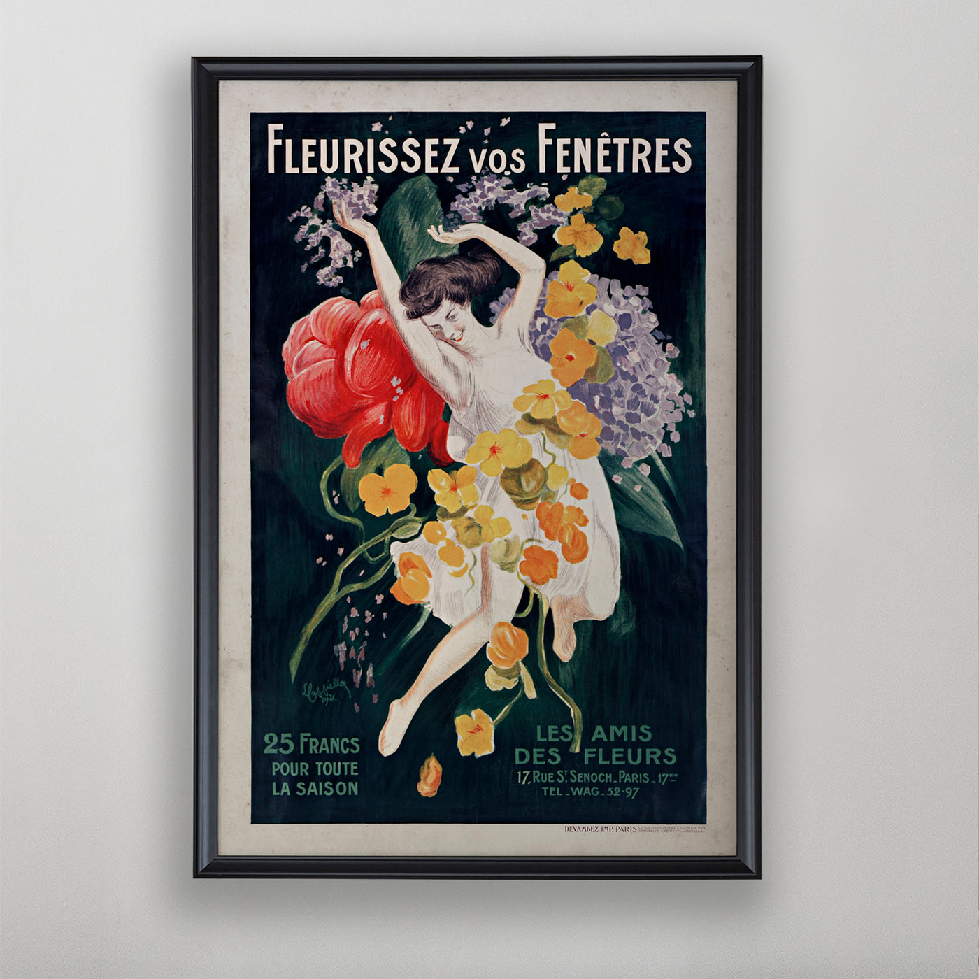 Fleurissez Vos Fenetres, Vintage French Poster, Botanical Art Print, 20th Century Wall Decor