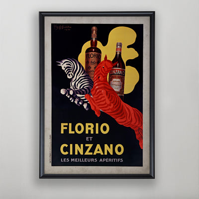 Italian Wine Poster, Florio et Cinzano Advertisement, Vintage Liquor Decor, 20th C.