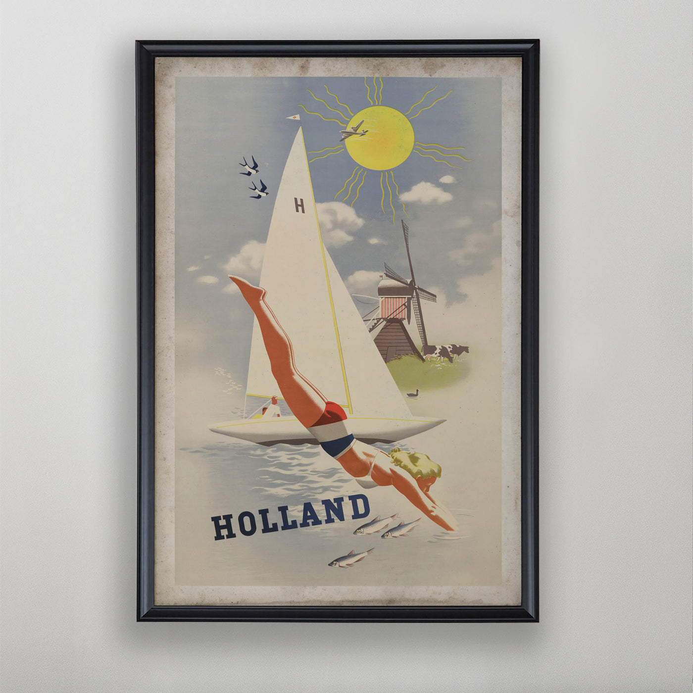 Holland Vintage Travel Poster, Classic Dutch Tourism Art, 20th C.