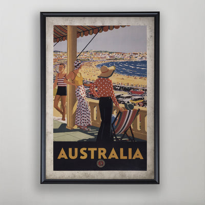 Australian Tourism Poster, Vintage Australia Travel Art, Austrailian Home Decor, 20th C.