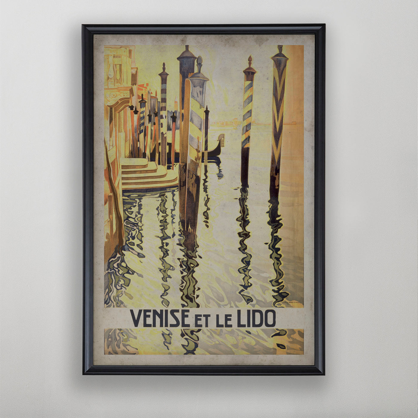 Venetian Travel Poster, Venice Italy Tourism Art, Italian Scenic Wall Decor, 20th C.