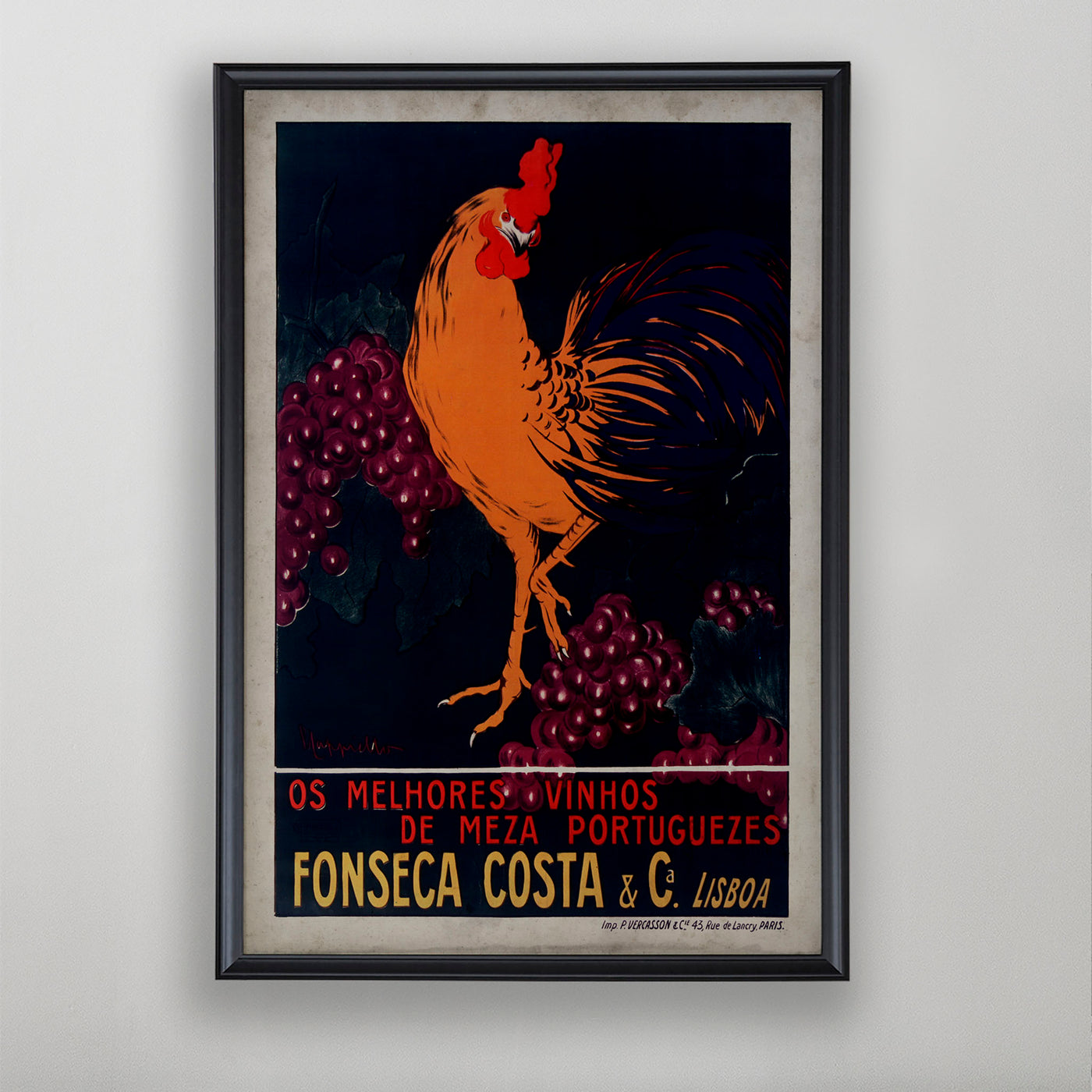 Vintage Portuguese Wine Poster, Fonseca Costa Portuguese, Wine Art, 20th C.