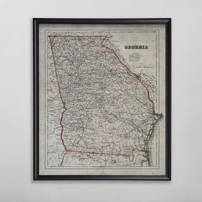 Georgia Map, Vintage Map of Georgia, Georgia Home Decor, 1850