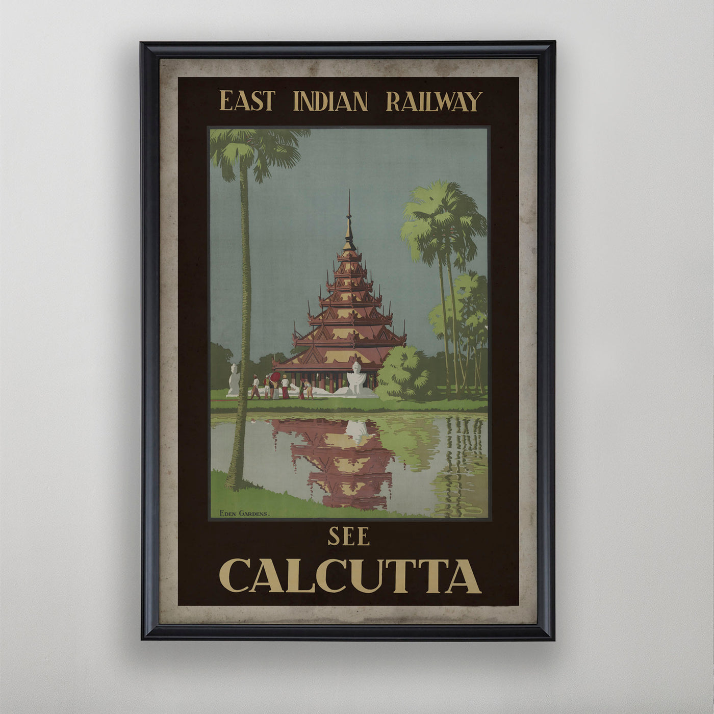 Calcutta Travel Poster, India Tourism Art Print, Exotic Wall Decor, 20th C.