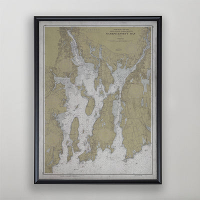 Narragansett Bay Map, Vintage Nautical Chart of Narragansett Bay, Rhode Island Home Decor, 20th Century