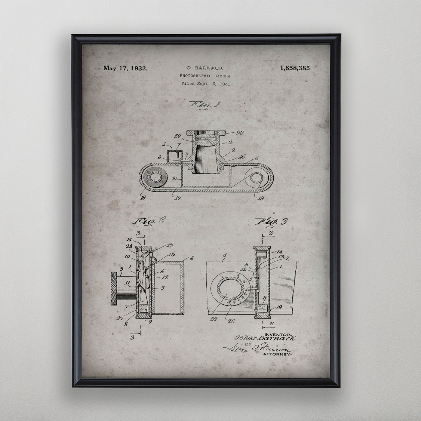 Photographic Camera Patent, Vintage Camera Patent Art, Antique Camera Patent Wall Decor, c. 1931 O. Barnack