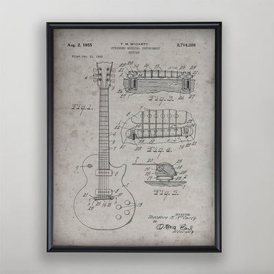 Guitar Patent, Vintage Guitar Patent Art, Antique Guitar Patent Wall Decor, c. 1955 T.M. McCarty