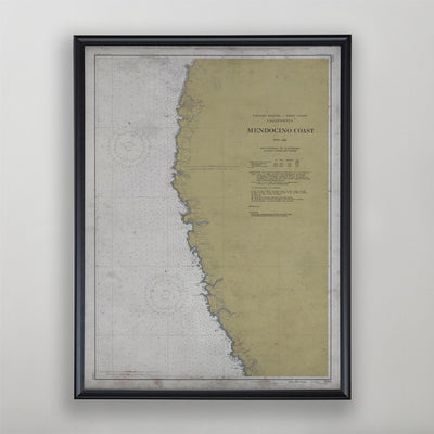 California Coast Map, Mendocino Coast Nautical Map, California Home Decor, Circa Early 20th C.