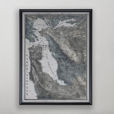 Bay Area Map, Vintage Relief Map of the Bay Area, Bay Area, California Home Decor, 1800s