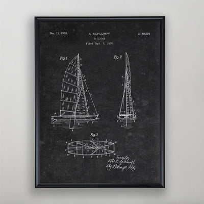 Sailboat Patent, Vintage Sailboat Patent Art, Antique Sailboat Patent Wall Decor, c. 1938 A. Schlumpf