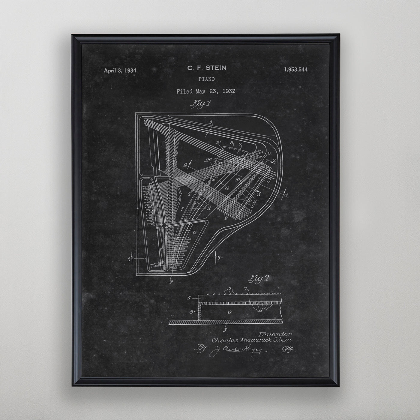 Piano Patent, Vintage Piano Patent Art, Antique Piano Patent Wall Decor, c. 1939 C.F. Stein