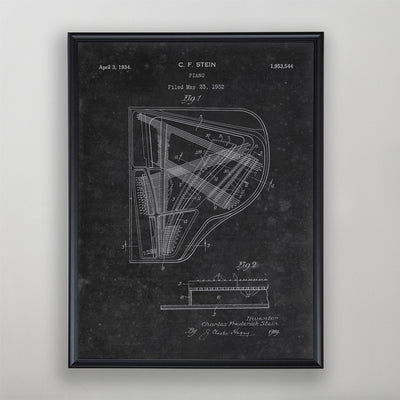 Piano Patent, Vintage Piano Patent Art, Antique Piano Patent Wall Decor, c. 1939 C.F. Stein