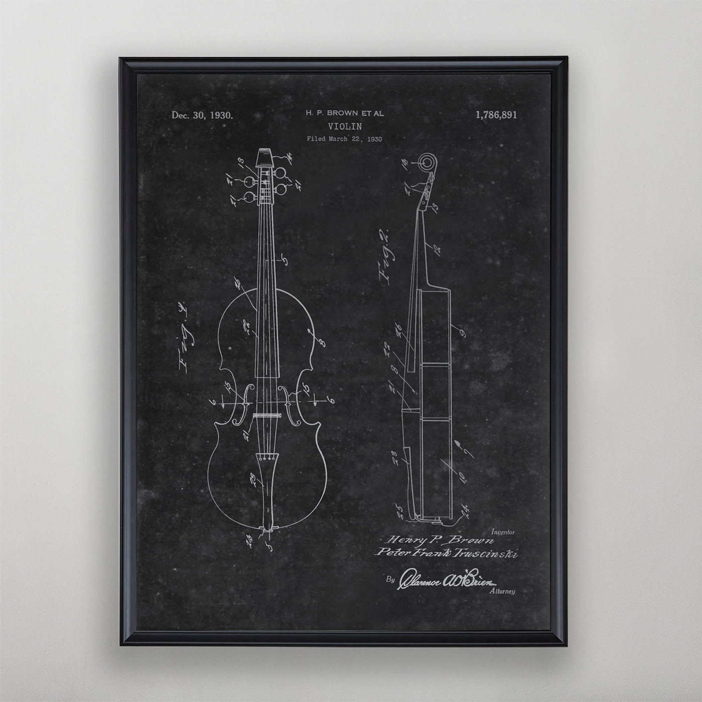 Violin Patent, Vintage Violin Patent Art, Antique Violin Patent Wall Decor, c. 1930 H.P. Brown Et Al