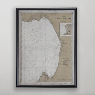 Monterey Bay Map, Vintage Nautical Chart of Monterey Bay, California Home Decor, 20th Century