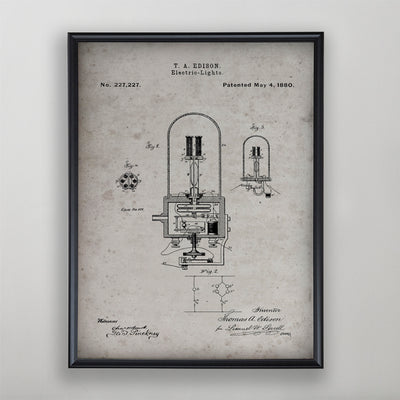 Electric Light Bulb Patent, Vintage Light Bulb Patent Art, Antique Light Bulb Patent Wall Decor, c. 1880 Thomas Edison