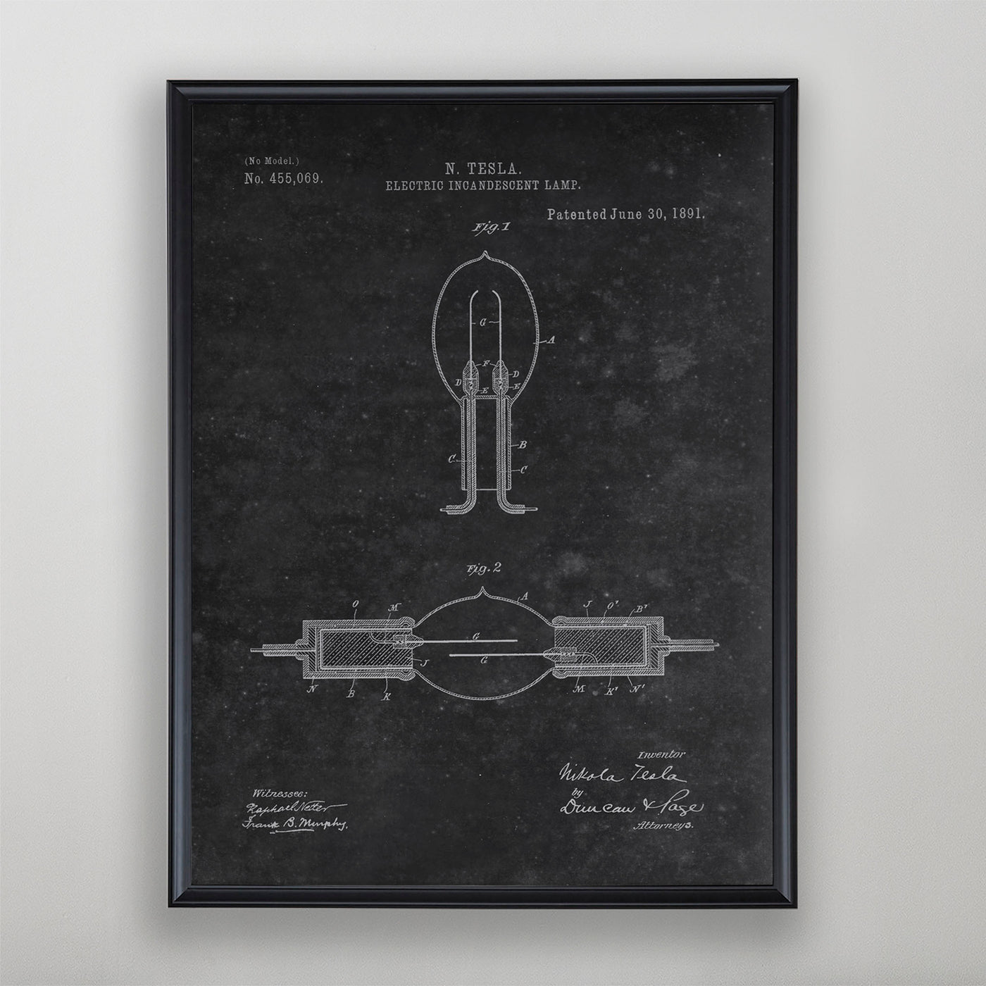 Electric Incandescent Lamp Patent, Vintage Lamp Patent Art, Antique Lamp Patent Wall Decor, c. 1891 Nikola Tesla