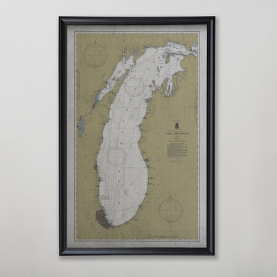 Lake Michigan Map, Vintage Nautical Map of Lake Michigan, Michigan Home Decor, 20th Century