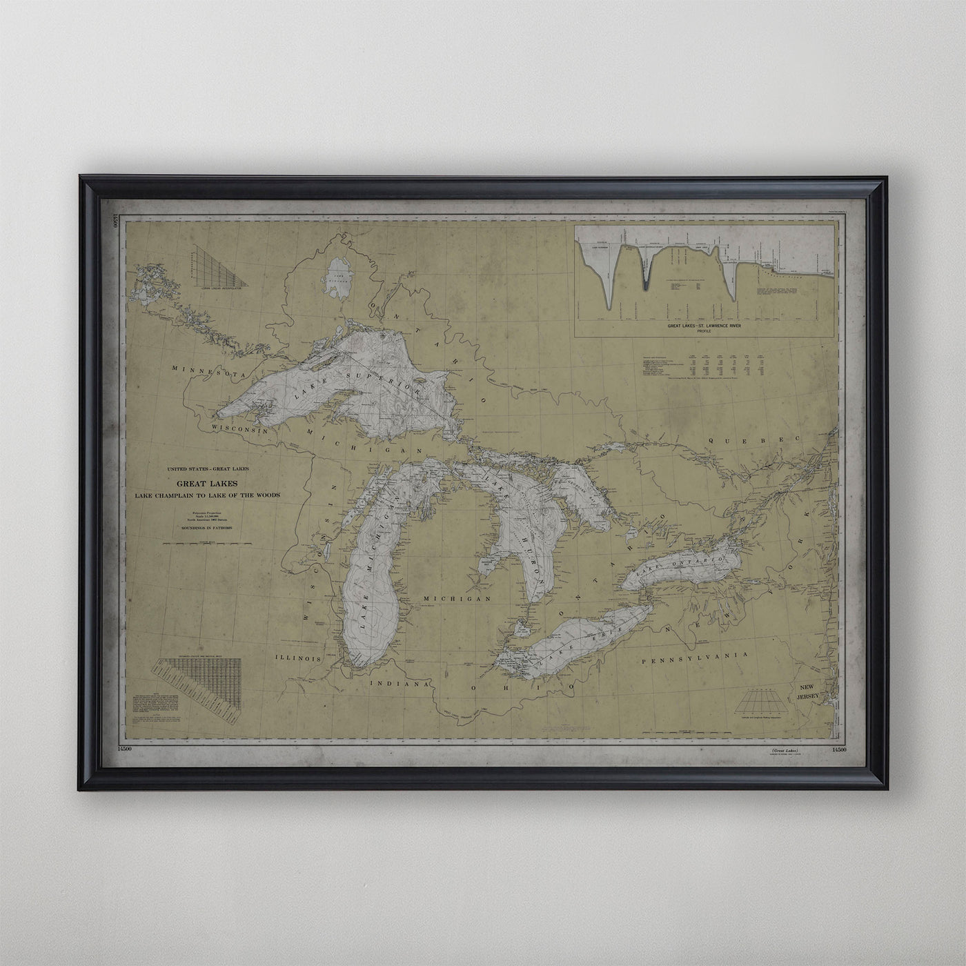 The Great Lakes Map, Vintage Nautical Chart of the Great Lakes, Great Lakes Region Home Decor, Early 20th Century