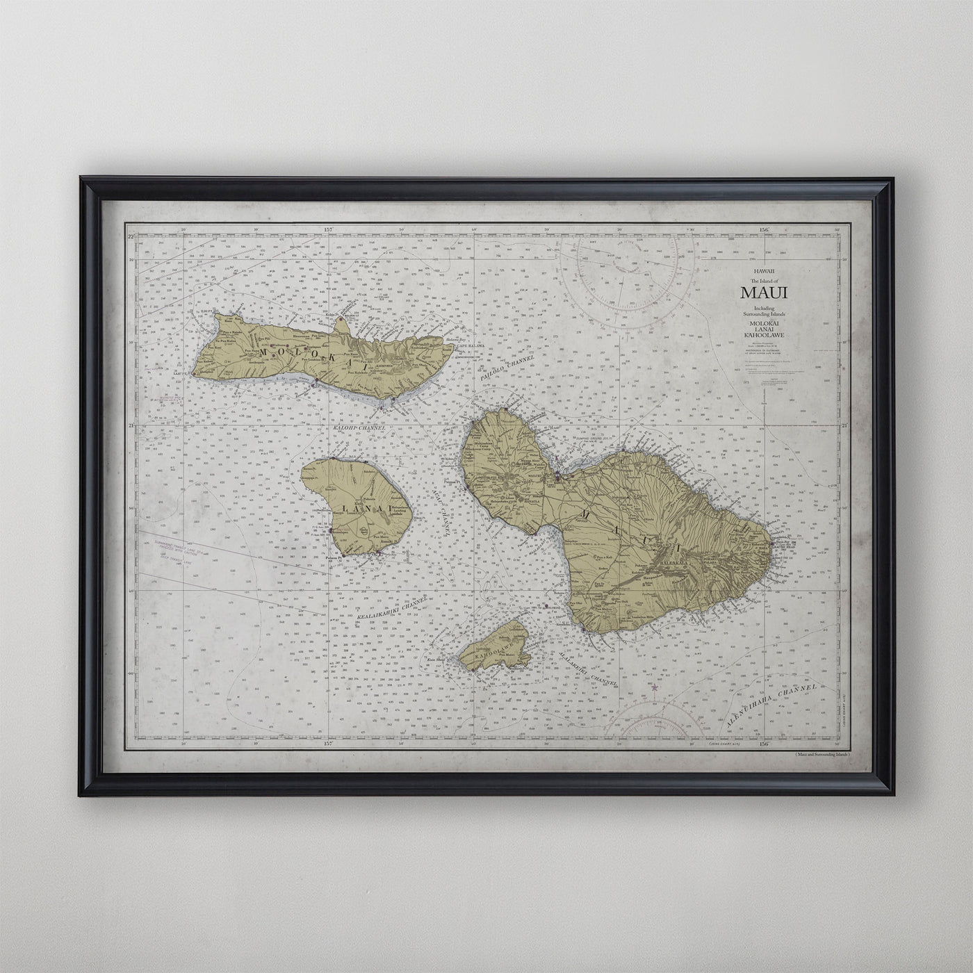 Maui Map, Vintage Nautical Map of Maui, Hawaiian Home Decor, Early 20th Century