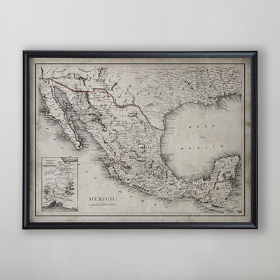 Mexico Map, Vintage Map of Mexico, Mexican Home Decor, 19th Century