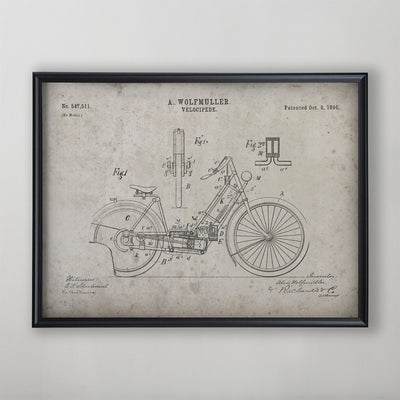 Motorcycle Patent, Vintage Motorcycle Patent Art, Antique Motorcycle Patent Wall Decor, c. 1895 A. Wolfmuller Velociped