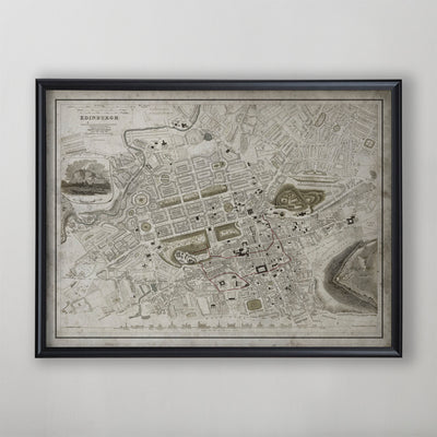 Edinburgh Map, Vintage Map of Edinburgh, Scottish Home Decor, 19th Century