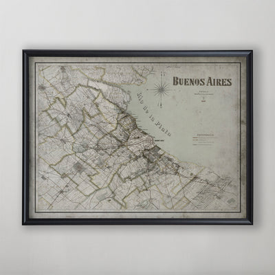 Buenos Aires Map, Vintage Map of Buenos Aires, Argentine Home Decor, 19th Century