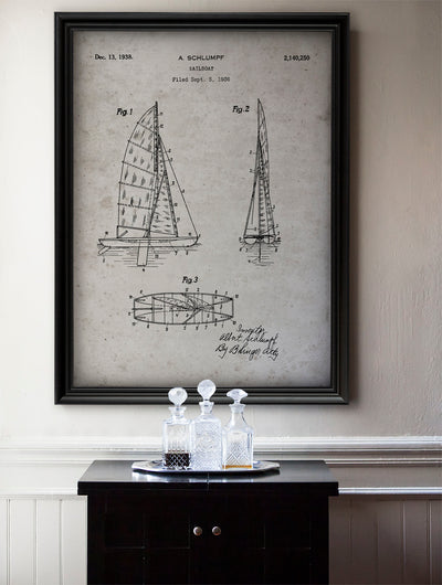 Sailboat Patent, Vintage Sailboat Patent Art, Antique Sailboat Patent Wall Decor, c. 1938 A. Schlumpf