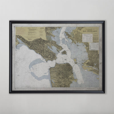 San Francisco Bay Area Map, Vintage Nautical Map of San Francisco Bay Area, California Home Decor, 20th Century