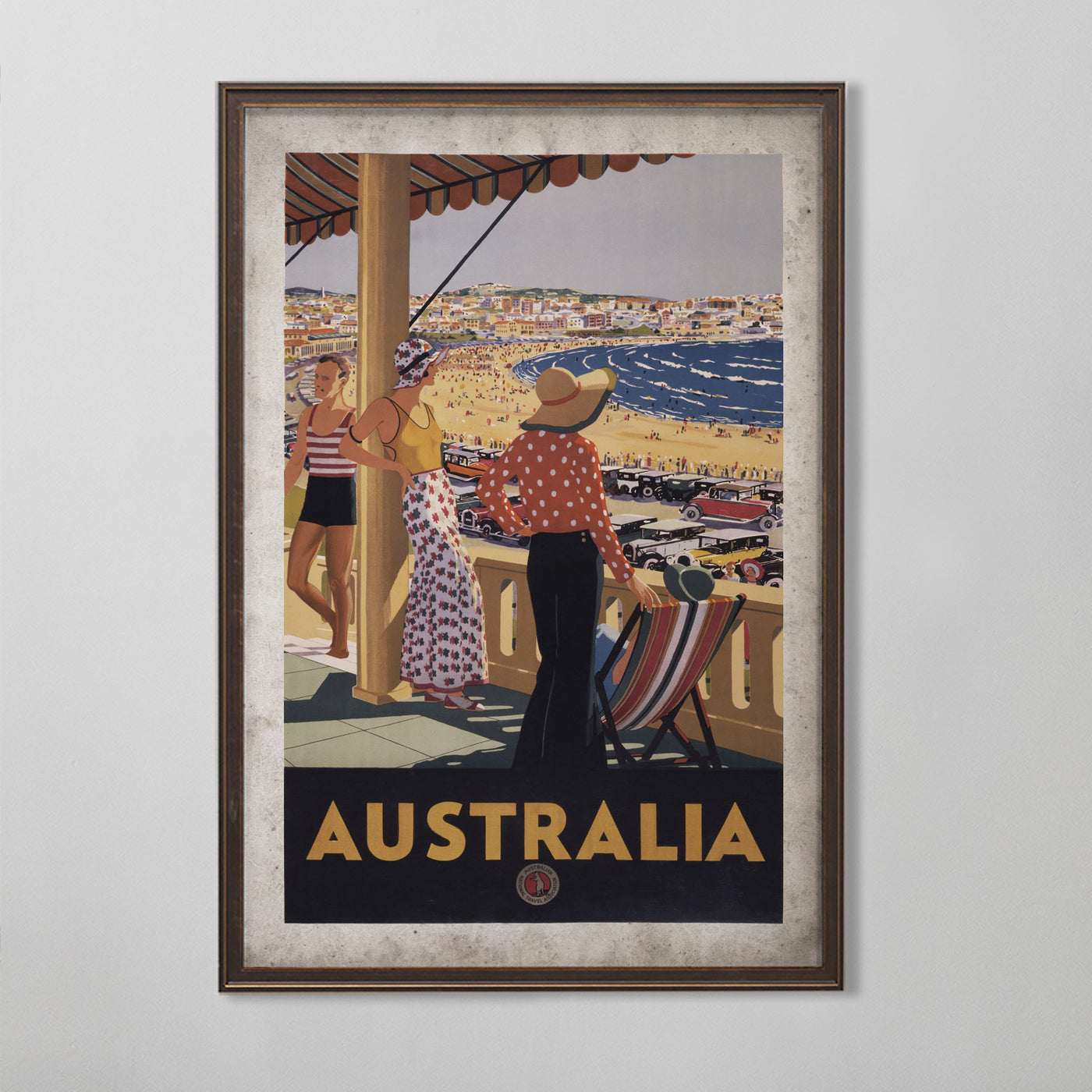 Australian Tourism Poster, Vintage Australia Travel Art, Austrailian Home Decor, 20th C.