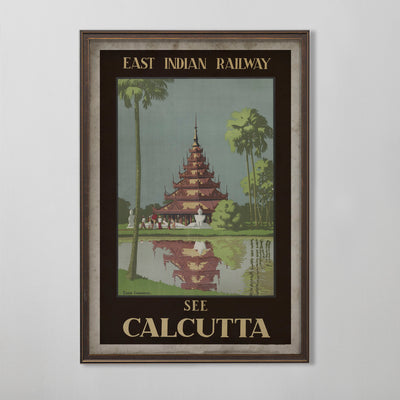 Calcutta Travel Poster, India Tourism Art Print, Exotic Wall Decor, 20th C.