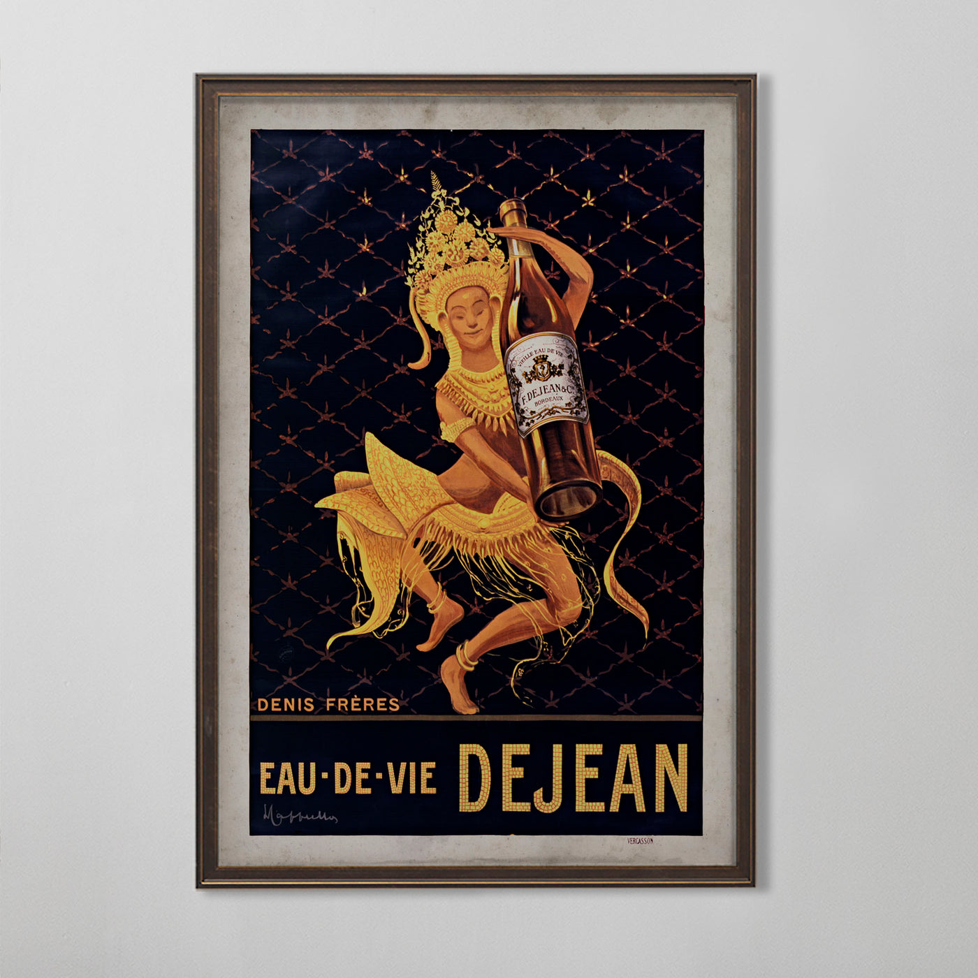 French Liquor Poster, Eau De Vie Dejean Advertisement, French Home Decor, 20th C.