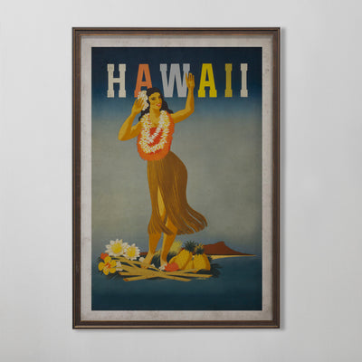 Hawaiian Travel Poster, Hawaii Tourism Art, Vintage Island Wall Decor, 20th C.