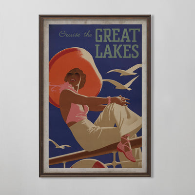 Great Lakes Travel Poster, American Tourism Art, Nature Wall Decor, 20th C.