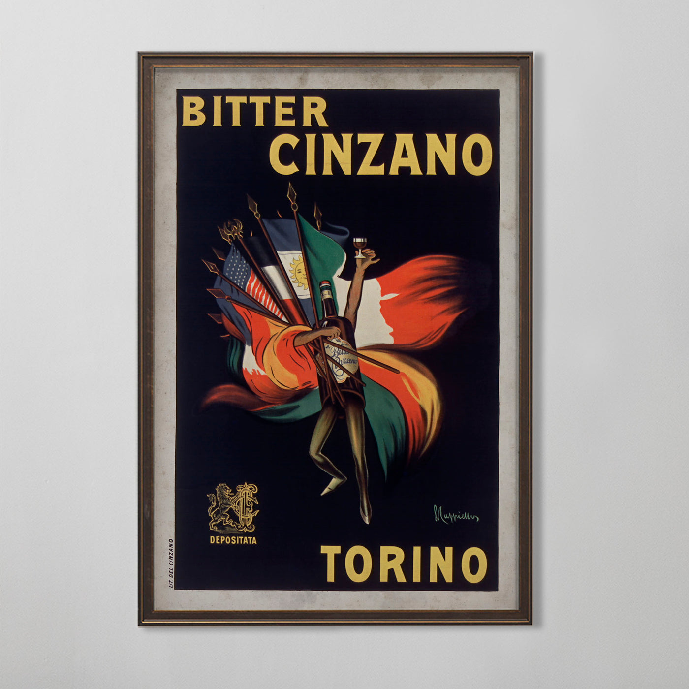 Bitter Cinzano, Vintage Italian Liquor Advertisement Poster, Torino, 20th Century Bar Art