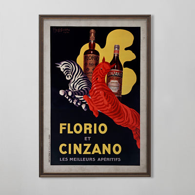 Italian Wine Poster, Florio et Cinzano Advertisement, Vintage Liquor Decor, 20th C.