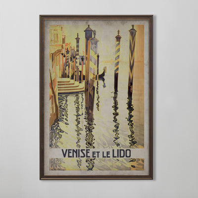 Venetian Travel Poster, Venice Italy Tourism Art, Italian Scenic Wall Decor, 20th C.