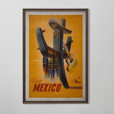 Mexico Travel Poster Advertisement, Mexican Home Decor, Tourism Art, 20th C.