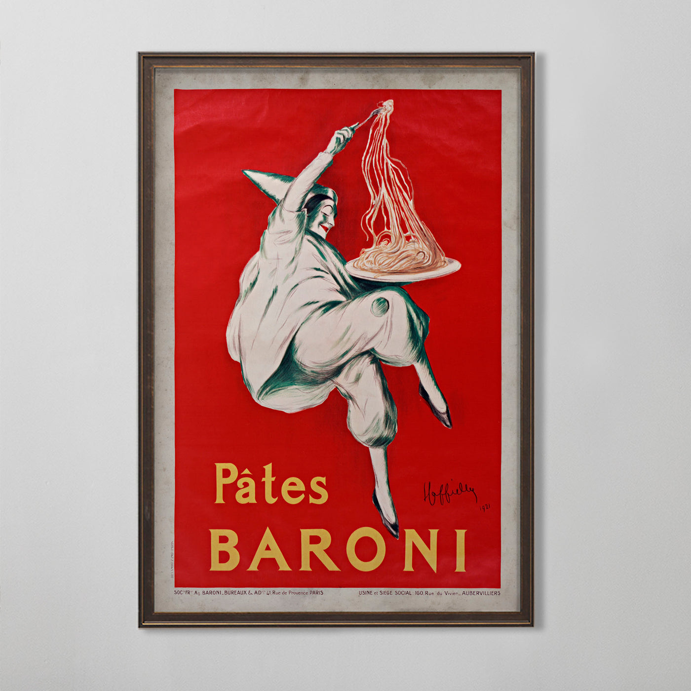 Vintage Culinary Poster Art, Pâtes Baroni, Italian Advertisement Wall Art, 20th C.