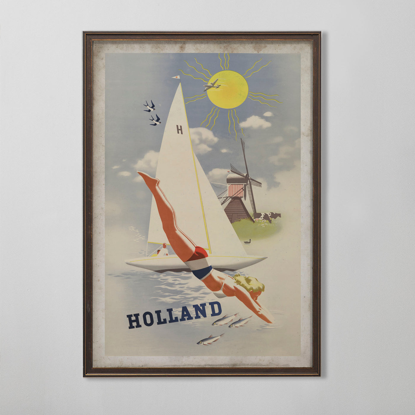 Holland Vintage Travel Poster, Classic Dutch Tourism Art, 20th C.