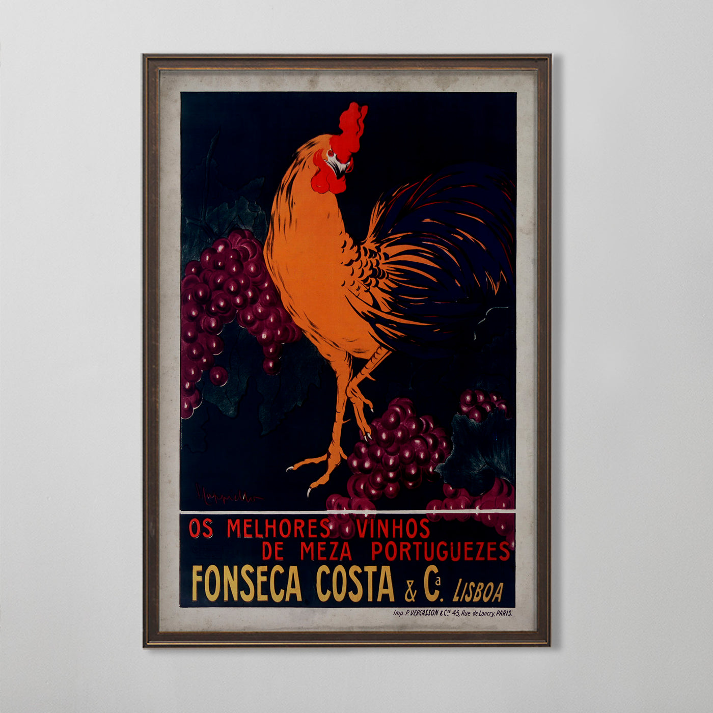 Vintage Portuguese Wine Poster, Fonseca Costa Portuguese, Wine Art, 20th C.