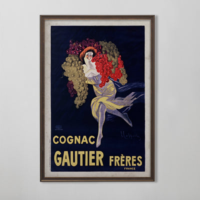 French Spirits Advertisement Poster, Cognac Gautier Frères, Vintage Liquor Poster Art, 20th C.