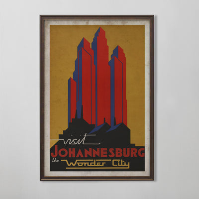 Vintage Travel Tourism Poster, Johannesburg, South Africa Travel Poster 20th C.