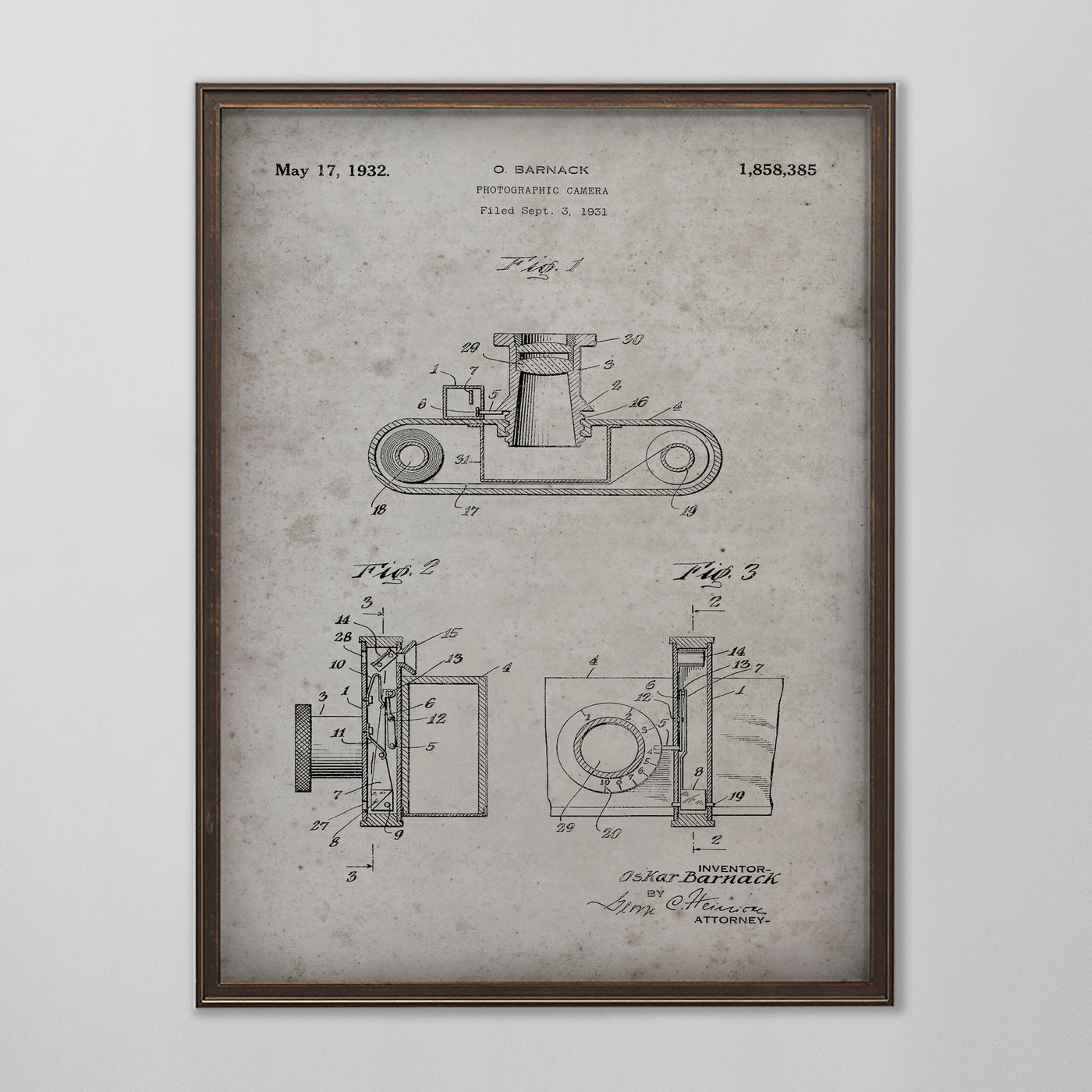 Photographic Camera Patent, Vintage Camera Patent Art, Antique Camera Patent Wall Decor, c. 1931 O. Barnack