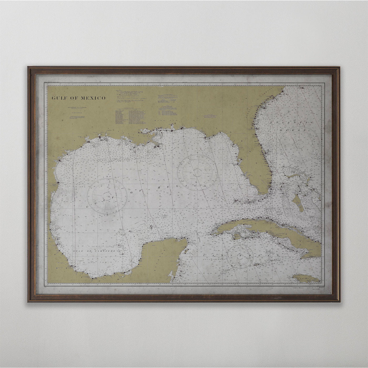 Gulf of Mexico Map, Vintage Nautical Chart of the Gulf Coast, Nautical Home Decor, 20th Century